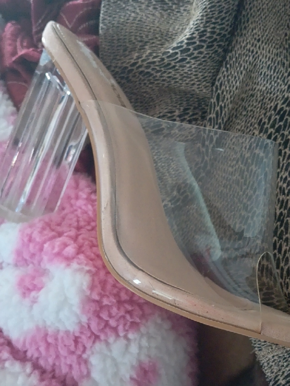 Fashion Nova Blush Clear Strap Block Heel Mule